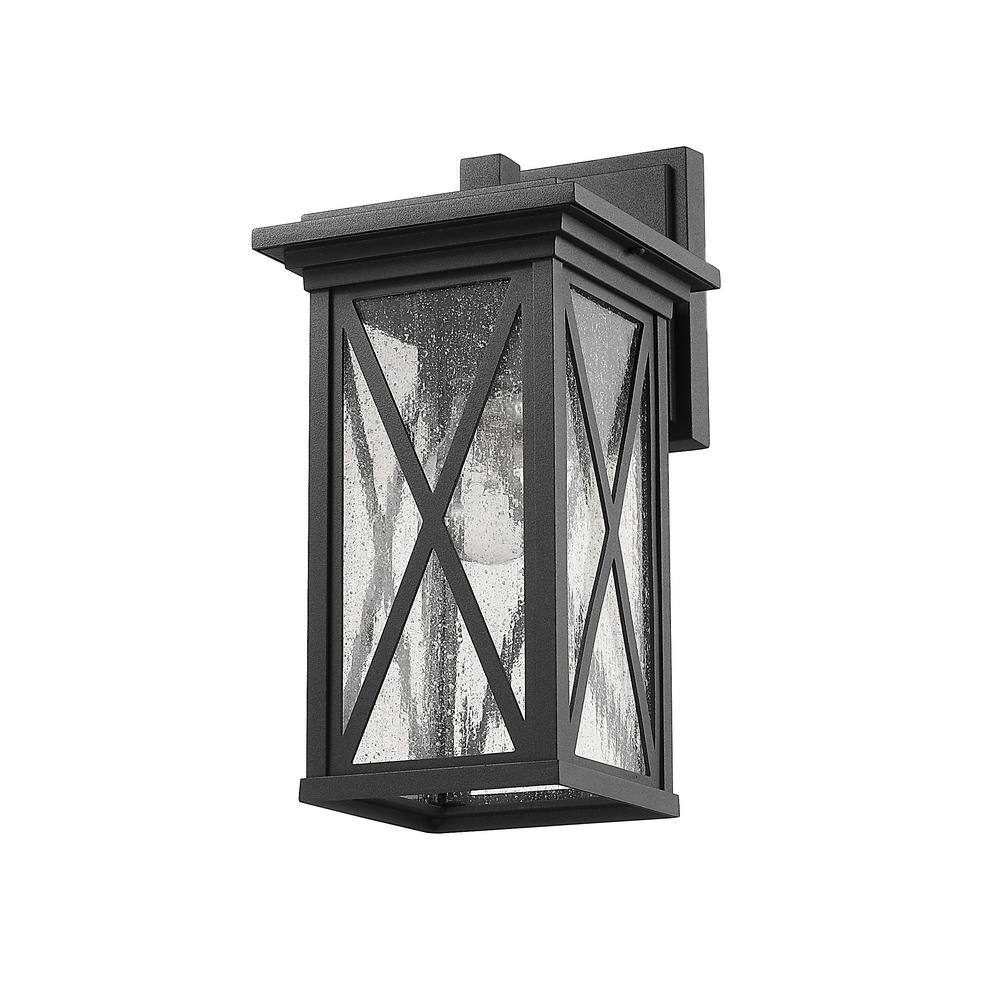 Brookside Box-Shaped Black Aluminum Outdoor Sconce with Clear Seedy Glass