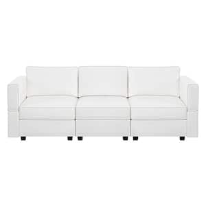 61.02 in. W White Faux Leather Sectional Sofa with Storage, 3 Seater Living Room Suite for Small Spaces