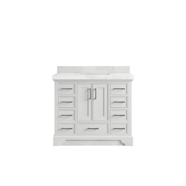 Willow Collections Charlotte 42 in. Single Sink Freestanding White Bath Vanity with Calacatta Nuvo Qt. Top Unassembled