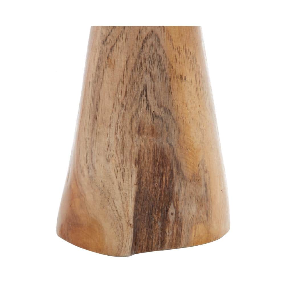 Handcrafted Teak Wood Mushroom Sculptures in Natural Brown, Set of 3