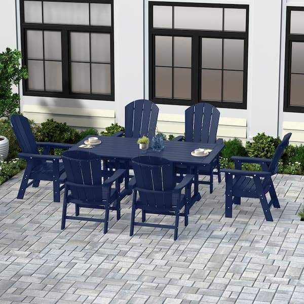 Laguna Outdoor Patio Weather Resistant Navy Blue Adirondack 7-Piece HDPE Plastic Dining Set