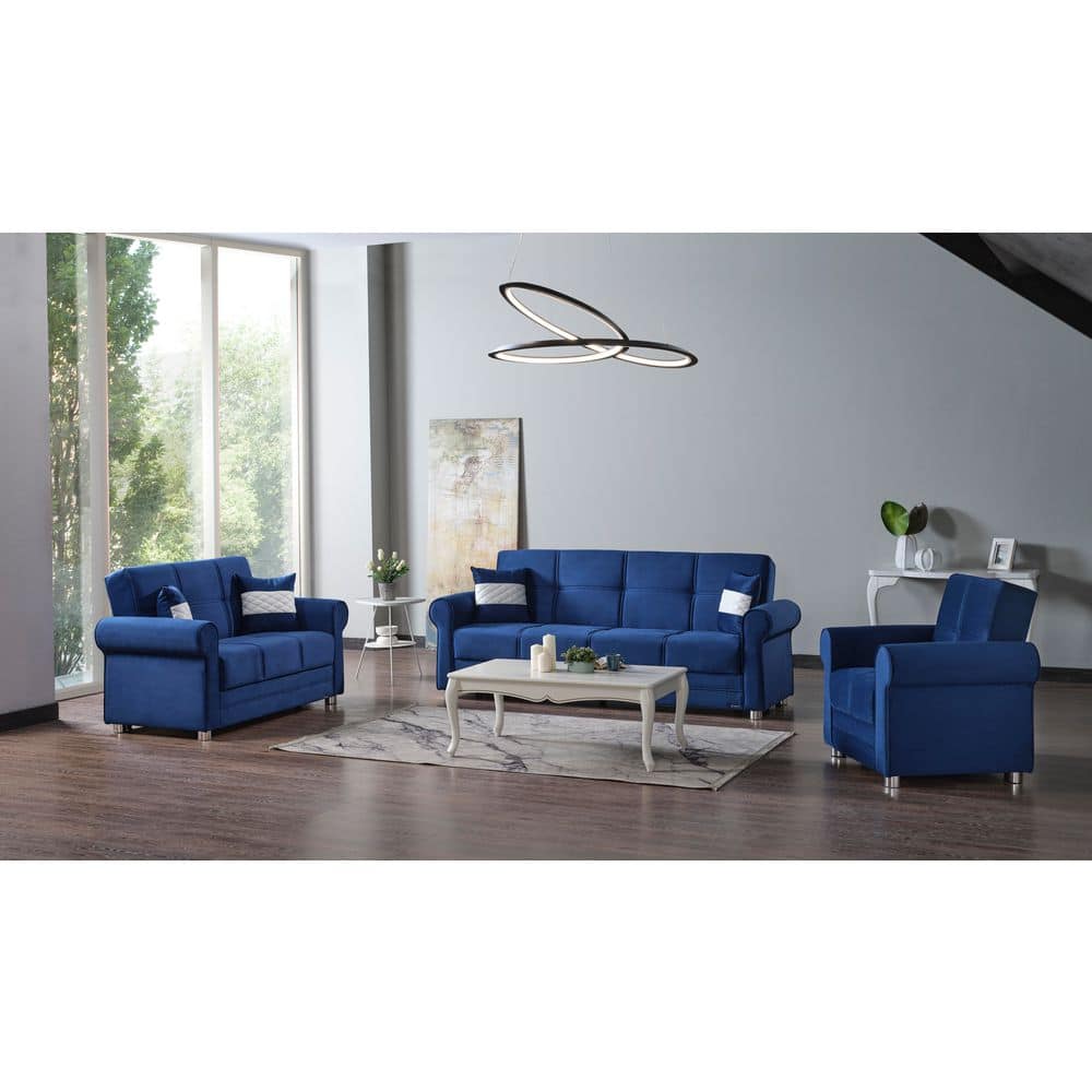 Convertible Sleeper Arm Chair with Storage, Click-Clack Chair Bed for Small Spaces, Living Room, Bedroom, Blue
