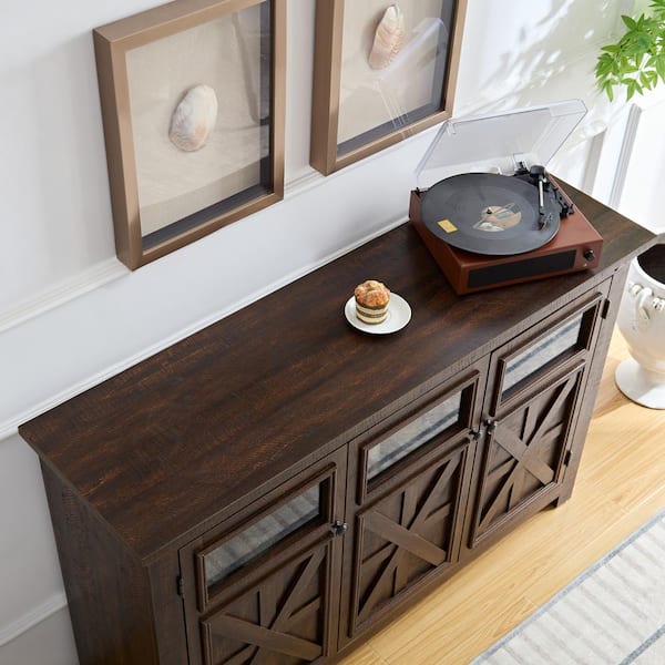FUNKOL 53 in. x 15.35 in. x 35 in. Espresso Vintage MDF Storage Cabinet with 3-Doors