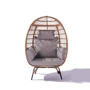 39 in. 1-Person Outdoor Garden Rattan Egg Swing Chair Patio Hanging Chair with Light Gray Cushion