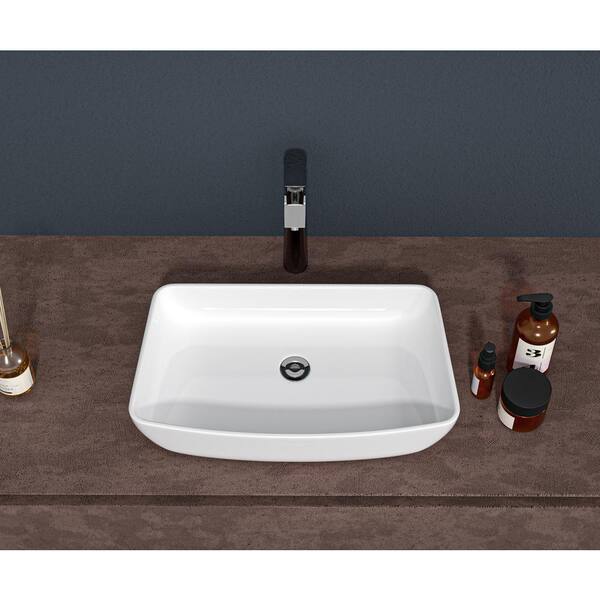 Unbranded 24 in. L x 15 in. W x 5 in. D White Ceramic Rectangular Bathroom Vessel Sink
