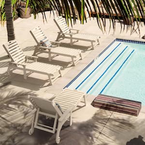 Oversized Plastic Outdoor Chaise Lounge Chair with Wheels and Adjustable Backrest for Poolside Patio(set of 4)-Sand