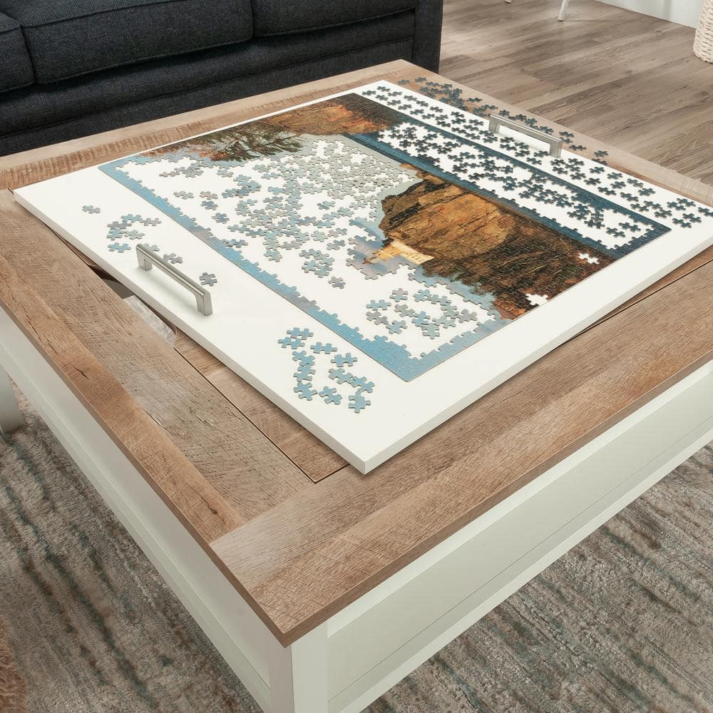 Soft White and Oak Square Gaming Coffee Table with Reversible Top
