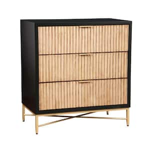 34 in. H x 32 in. W x 18 in. L Black Accent Chest 3-Corrugated Drawers with Metal Base
