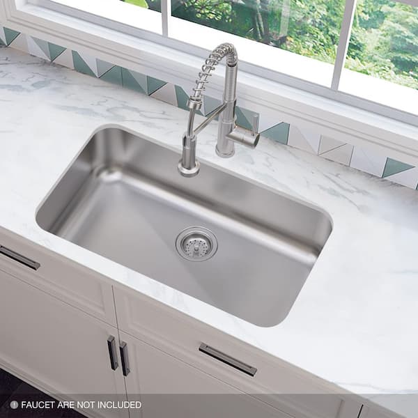 32 in. Undermount Single Bowl 18-Gauge Stainless Steel Kitchen Sink with Strainer