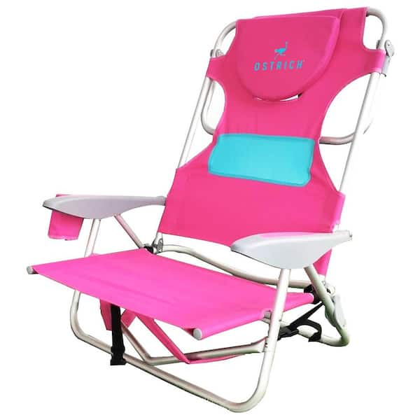 Ostrich Pink Aluminum Outdoor Beach Ladies Comfort and On-Your-Back Backpack Beach Chair