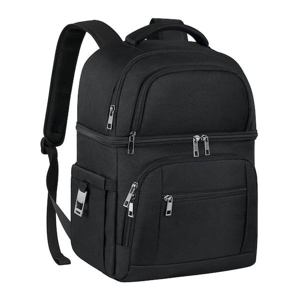 21.75 qt. Black Cooler Backpack, Insulated Backpack Cooler, Leakproof Double Deck Cooler Bag