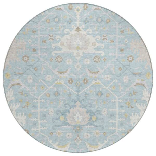 Chantille Machine Washable Indoor/Outdoor Abstract ACN2859 Sky 8 ft. x 8 ft. Round Rug