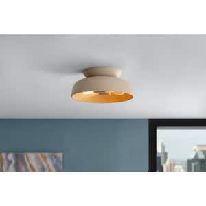 12.38 in. 2-Light Creamy White Flush Mount with Metal Shade