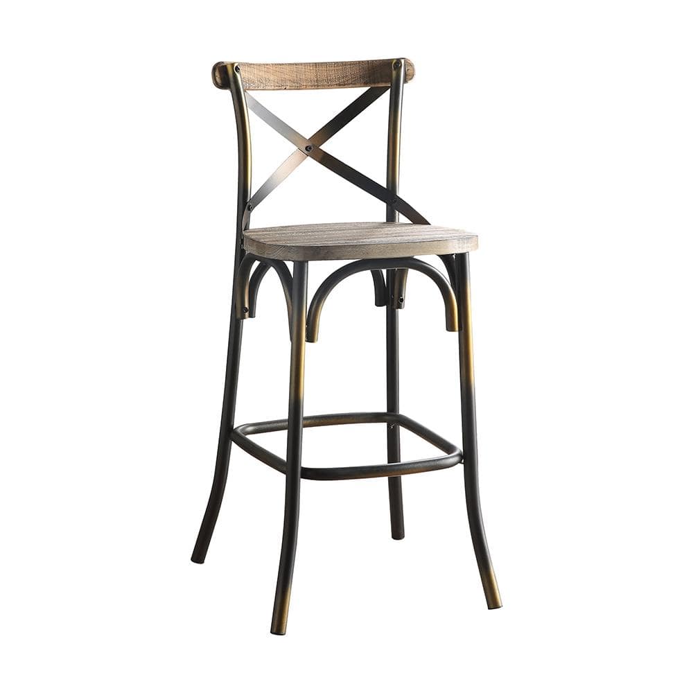 Antique Copper and Oak X-Back Bar Chair
