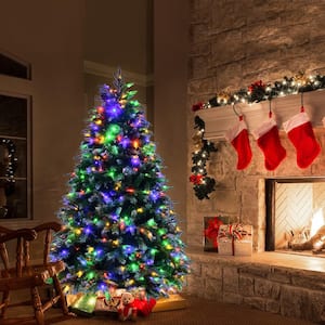 5 ft. Pre-Lit Artificial Christmas Tree Hinged Xmas Tree with 11 Flash Modes