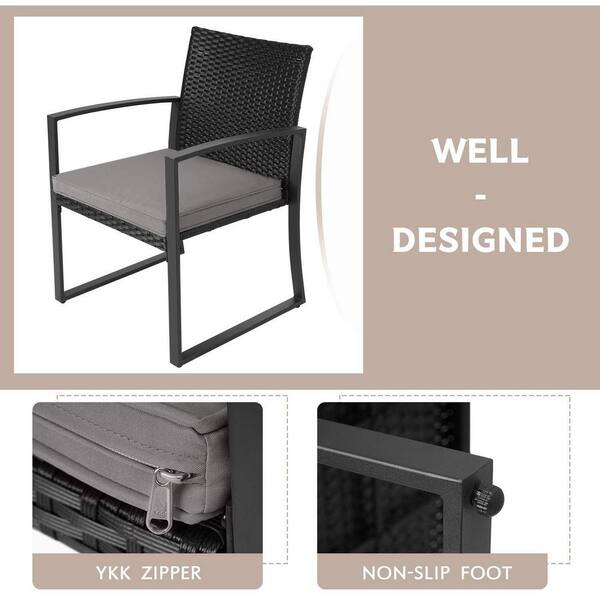 Suncrown Black 3-Piece Wicker Outdoor Bistro Set with Gray Cushion - image 5