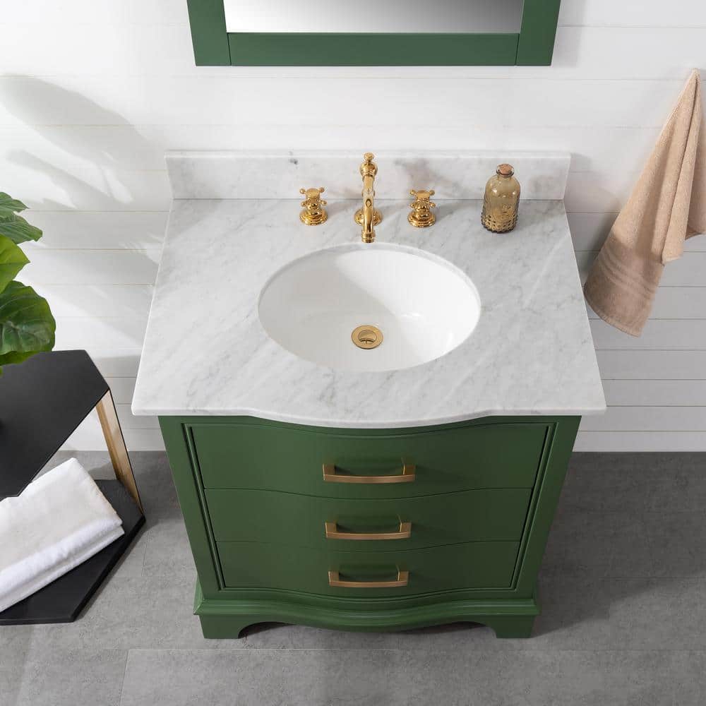 Evergreen Solid Wood Freestanding Vanity with Marble Top