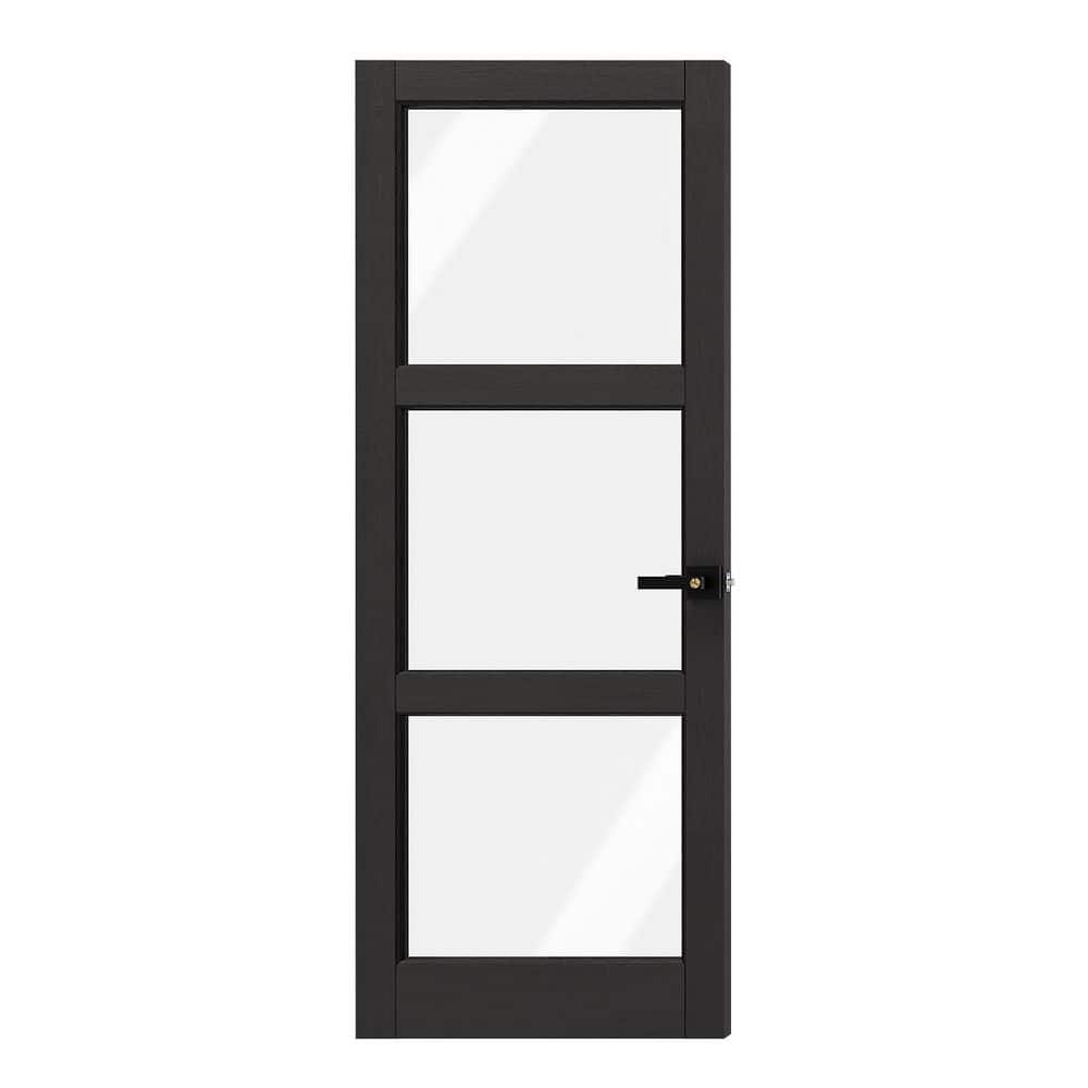 32 in. x 80 in. MDF Composite, PVC Covering, Black, 3 Lite, Clear Glass Interior Door Slab With Black Lever Handle price history on PriceWatchPro