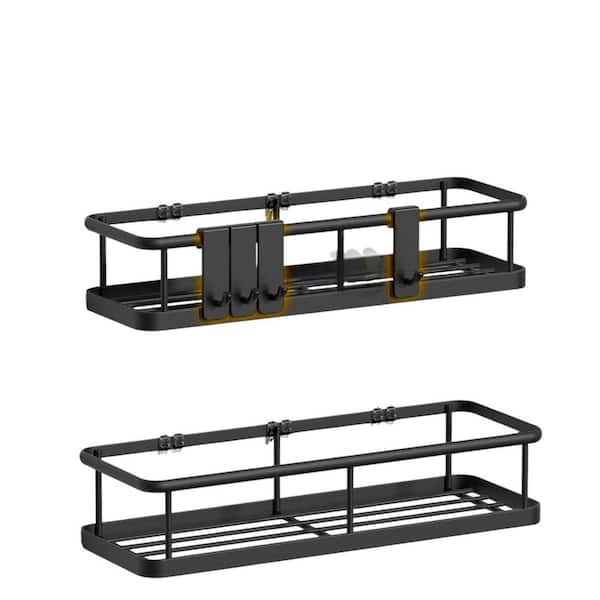 2.55 in. H x 4.25 in. L Wall-Mounted Shower Holder No Drill Bathroom Organizers RustProof Shelves, Hooks, 2-Packs Black