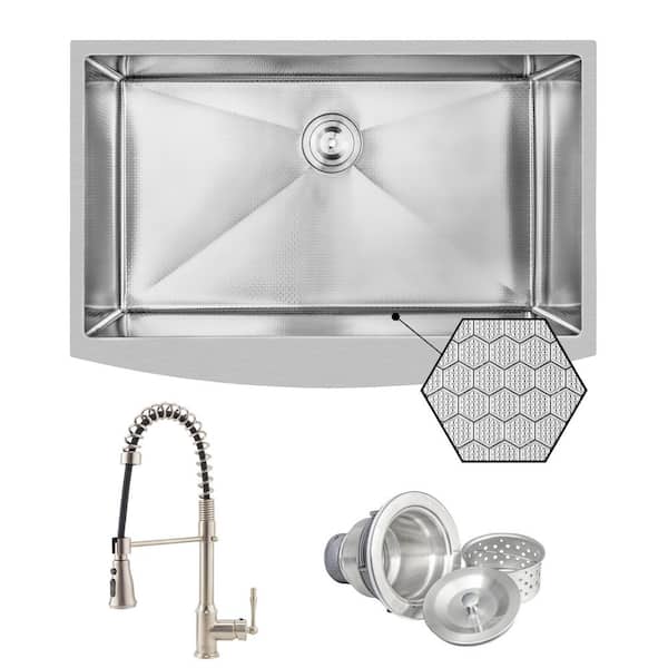 HEX 33 in. Farmhouse Apron Front Single Bowl Stainless Steel Kitchen Sink with Faucet