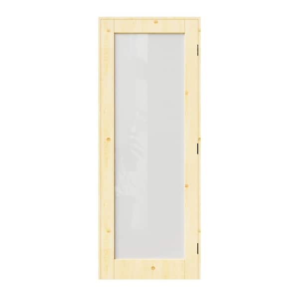 ARK DESIGN 28 in. x 80 in. Right-Handed 1-Lite Frosted Glass Solid Core Unfinished Pine Wood Door with Quick Assemble Jamb
