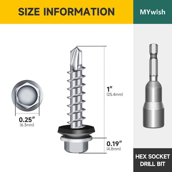 #10 x 1 in. Silver Galvanized Hex Head Self Drilling Metal Roofing Screws with EPDM Rubber Washer (100-Pack)