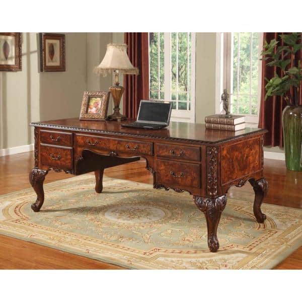 Royal Burlwood 72" Executive Desk with Carved Cherry Walnut Finish