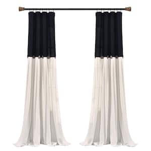 Black/White Linen Rod Pocket Room Darkening Curtain - 40 in. W x 84 in. L