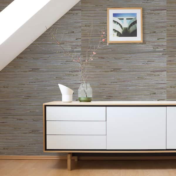 Neutral Knotted on Silver Loose Weave Boodle Authentic Grasscloth Unpasted Textured Wallpaper Roll (Covers 72 sq. ft.)