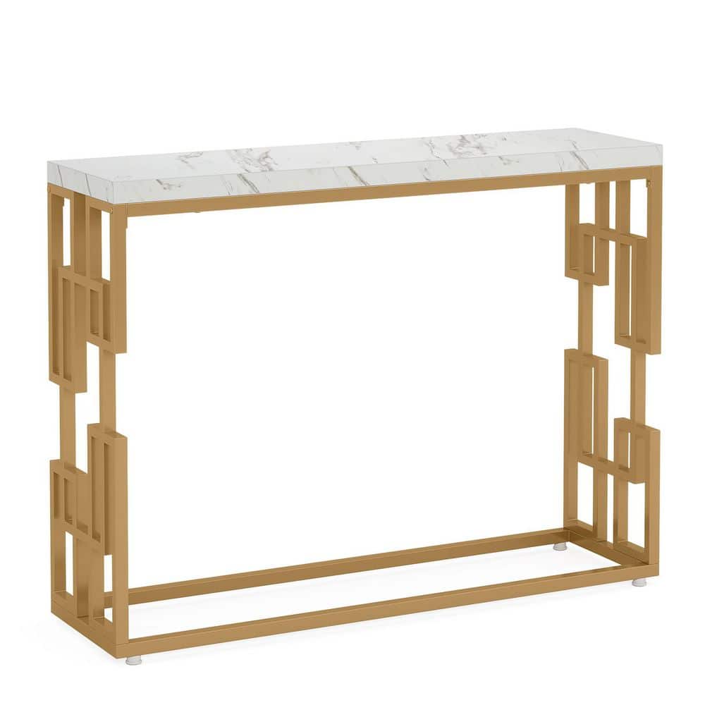 BYBLIGHT Turrella 42.5 in. White Gold Rectangle Wood Console Table ...