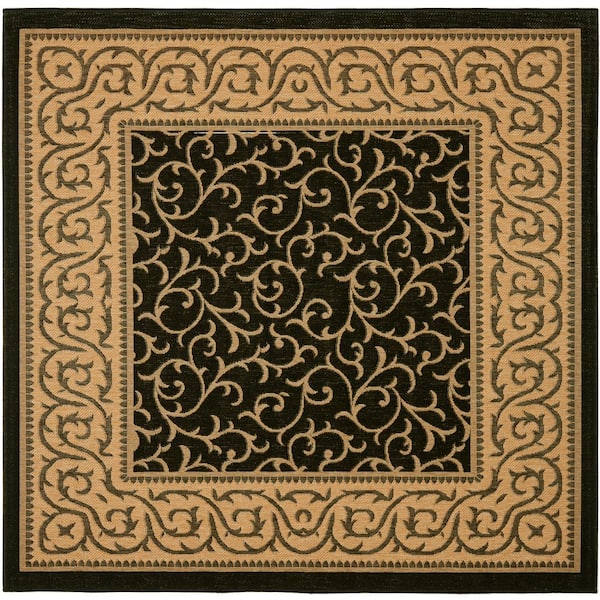 Safavieh Courtyard Black/Natural 7 ft. x 7 ft. Square Floral Indoor/Outdoor Area Rug
