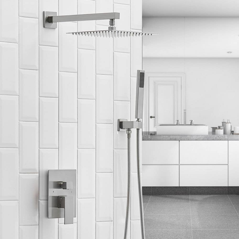 10 Inch Brushed Nickel Square Rain Shower Combo Set