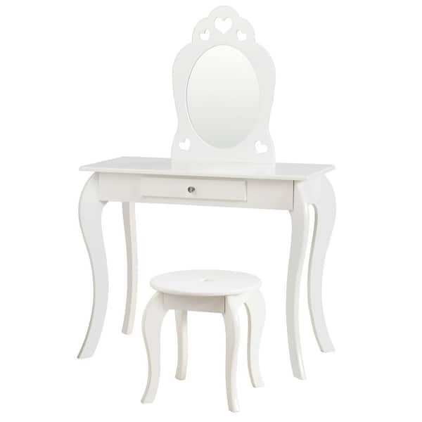 White Kids Dresser Princess Makeup Dressing Play Table Set for Girls