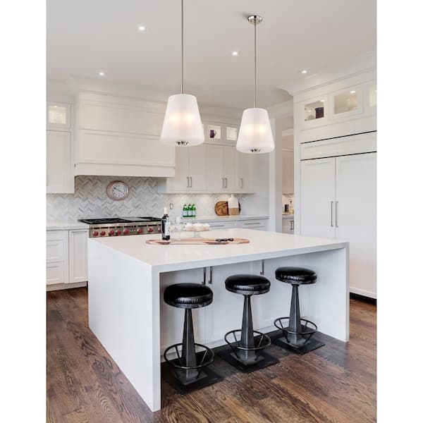 Lune 60-Watt 3-Light Brushed Nickel Shaded Pendant Light with Etched White Glass Shade, No Bulbs Included