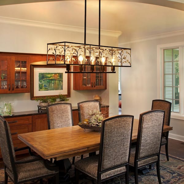 35.43 in. 5-Light Vintage Antique Bronze Rectangle Crystal Chandelier for Dining Room
