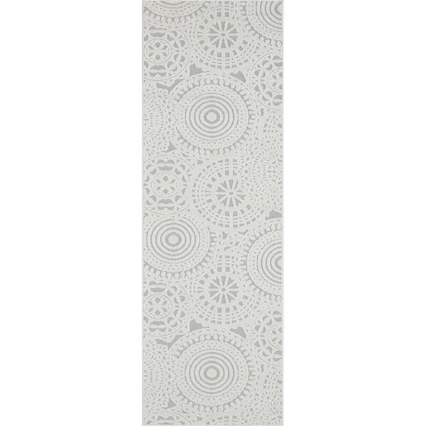 Tayse Rugs Breeze Geometric Gray 2 ft. x 8 ft. Indoor/Outdoor Runner Rug