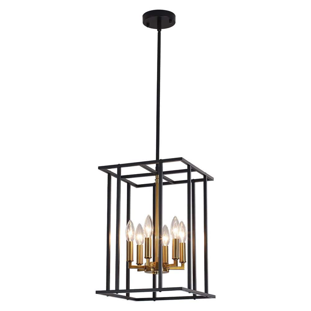 40-Watt 6 Light Black and Gold Lantern Style Chandelier Modern Industrial Cage Pendant Light Fixture for Entryway Foyer price history on PriceWatchPro