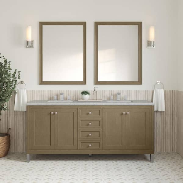 Chicago 72.0 in. Double Bath Vanity in Walnut Whisper with Wireless Charging Eternal Jasmine Pearl Quartz Top