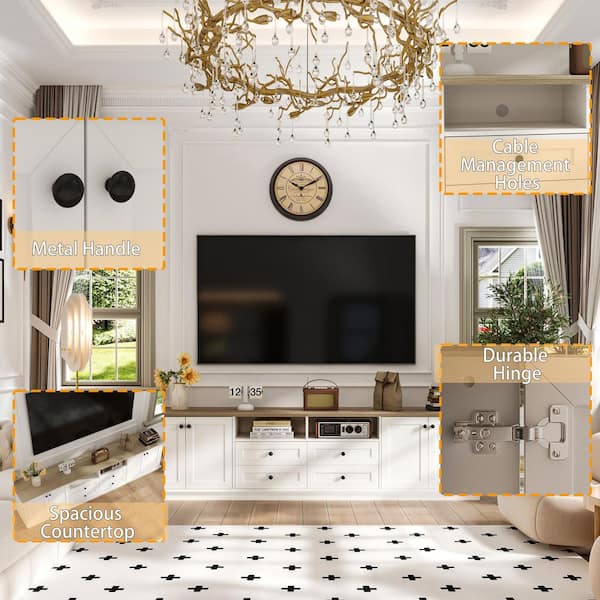 FUFU&GAGA White Finish Wood TV Stand Entertainment Center Fits
