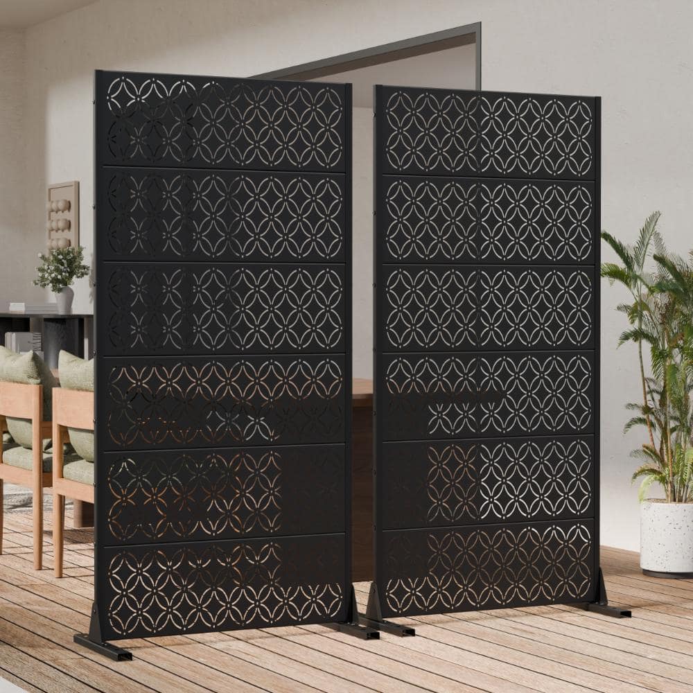 72 in. H x 35.5 in. W Outdoor Black Galvanized Steel Decorative Garden Fence Privacy Screen (2-Pack)