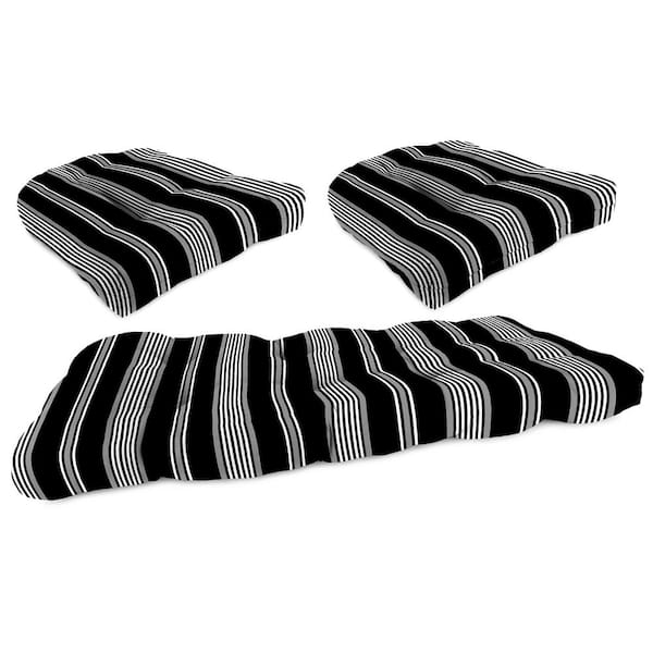 Jordan Manufacturing Tufted Outdoor Wicker Cushion Set for Bench and 2-Chair Seats in Reeder Black