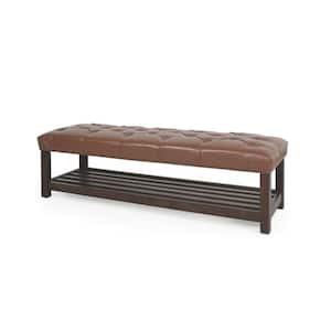 Wichita Cognac Brown and Walnut Bench with Shelf (18.25 in. H x 60.25 in. W 19.50 in. D)