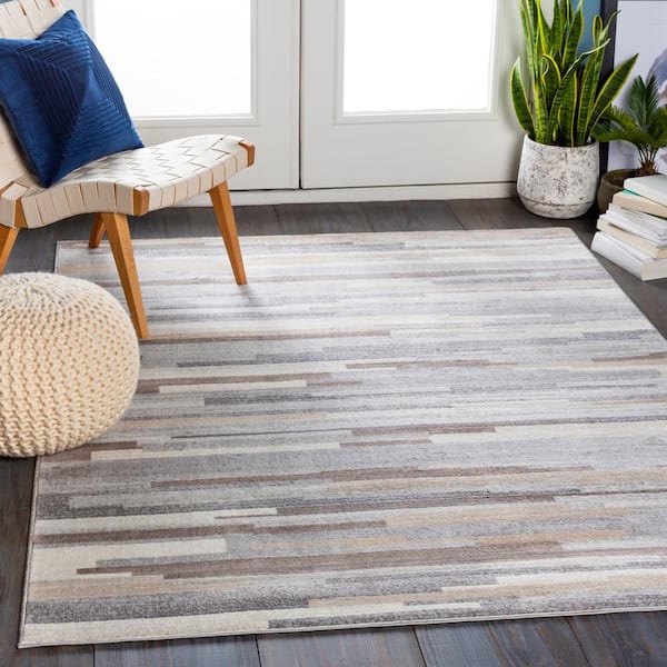 Lenero Medium Gray 12 ft. x 15 ft. Indoor Striped Area Rug