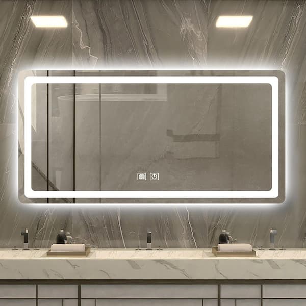 Staykiwi 47.24 in. W x 23.62 in. H Rectangular Glass Frameless Anti-Fog Wall Mounted Bathroom Vanity Mirror in Transparent