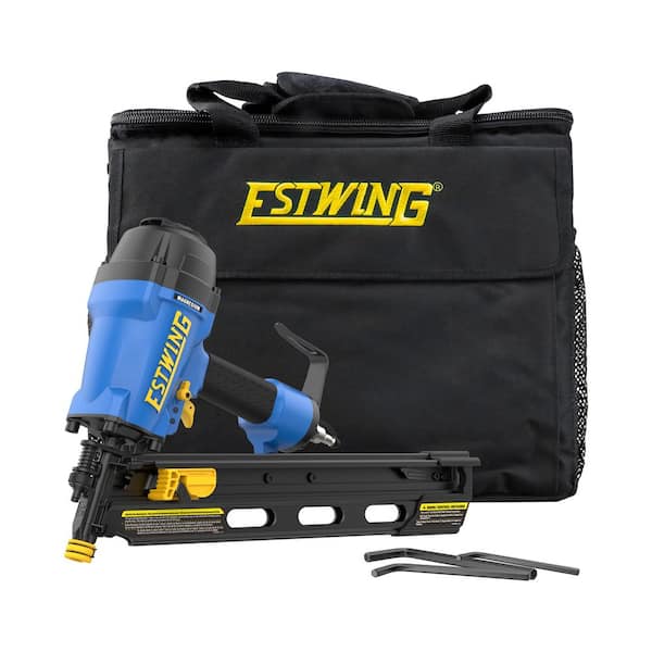 Pneumatic 21 Degree 3-1/2 in. Framing Nailer with Adjustable Metal Belt Hook, 1/4 in. NPT Swivel Fitting, and Bag