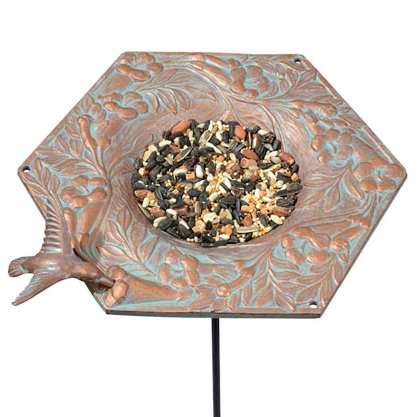Whitehall Products Copper Verdigris Hummingbird Garden Bird Feeder