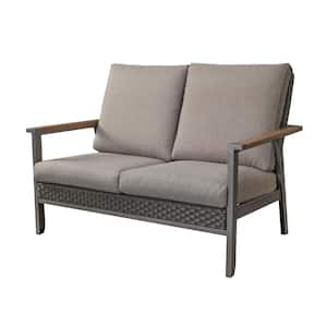 Metal Outdoor Loveseat with Gray Cushions