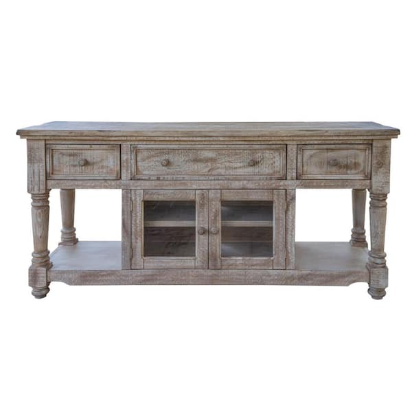 Benjara 70 in. White Wood TV Stand Fits TVs up to 75 in. with 3 Drawers