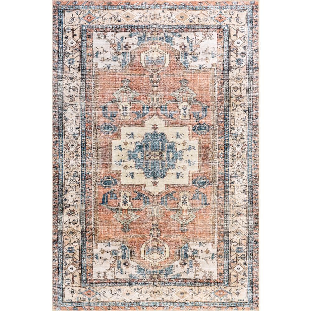 nuLOOM Fading Oriental Spill Proof Washable Light Rust 9 ft. x 12