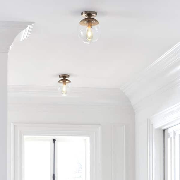 Generation Lighting - Leo 8 in. 1-Light Satin Brass with Clear Seeded Glass Shade Flush Mount